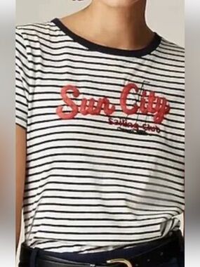 J.Crew Sun City Sailing Club Striped Graphic Tee Shirt Slim Fit Nautical Small